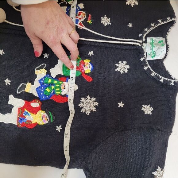 VINTAGE 90s Quaker‎ Factory snowman snowflake zip up cardigan sweater L - Picture 9 of 10